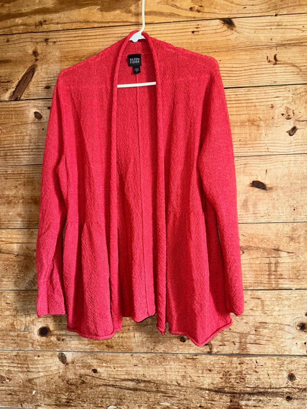 Eileen Fisher Coral-Red Open Cardigan 100% Wool